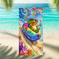Pikkukuva 1 / 4: Bomclap Rantapyyhe 70x140cm - Fröhlicher Frosch auf buntem Schwimmring - Motif Quick keinuva Kylpypyyhe Matkapyyhe