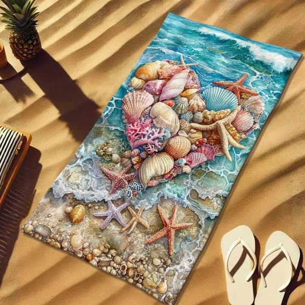Bomclap Strandhåndklæde 70x140cm - Herz aus Meeresunterlagen - Motiv am Strand Fastrocknendes Badehåndklæde Rejsehåndklæde