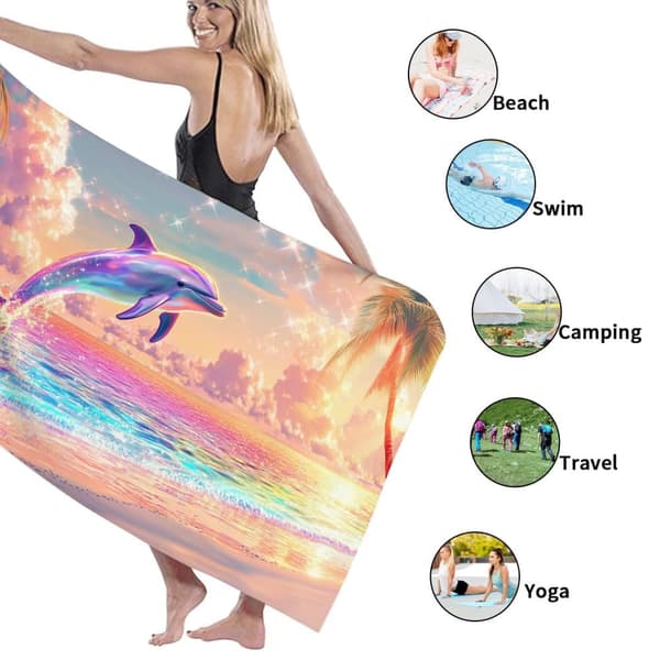 Bomclap Rantapyyhe 70x140cm - Delfiini - Aihe Magischer, Farbenfroher - Taide - Tyyli Nopeasti keinuva kylpypyyhe Matkapyyhe