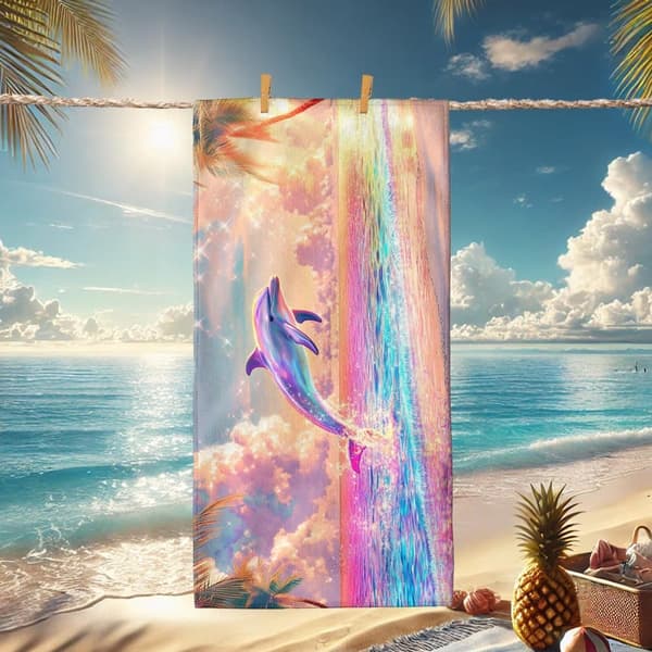 Bomclap Rantapyyhe 70x140cm - Delfiini - Aihe Magischer, Farbenfroher - Taide - Tyyli Nopeasti keinuva kylpypyyhe Matkapyyhe