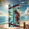 Pikkukuva 2 / 4: Bomclap Rantapyyhe 70x140cm - Dackelhund im Strandhammock - Motif mit Fruchtsaft Snabbrocknendes Kylpypyyhe Matkapyyhe