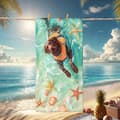 Miniatyrbillede 2 af 4: Bomclap Strandhåndklæde 70x140cm - Labradortrödler in Schwimmweste im Meer -  Snabbrocknendes Badehåndklæde Reisehand