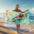 Miniatyrbillede 1 af 4: Bomclap Strandhåndklæde 70x140cm - Labradortrödler in Schwimmweste im Meer -  Snabbrocknendes Badehåndklæde Reisehand