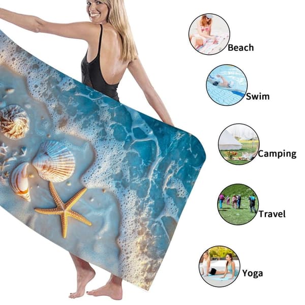Bomclap Rantapyyhe 70x140cm - Meereskreaturen und Muscheln am Strand - Kylpypyyhe Matkapyyhe