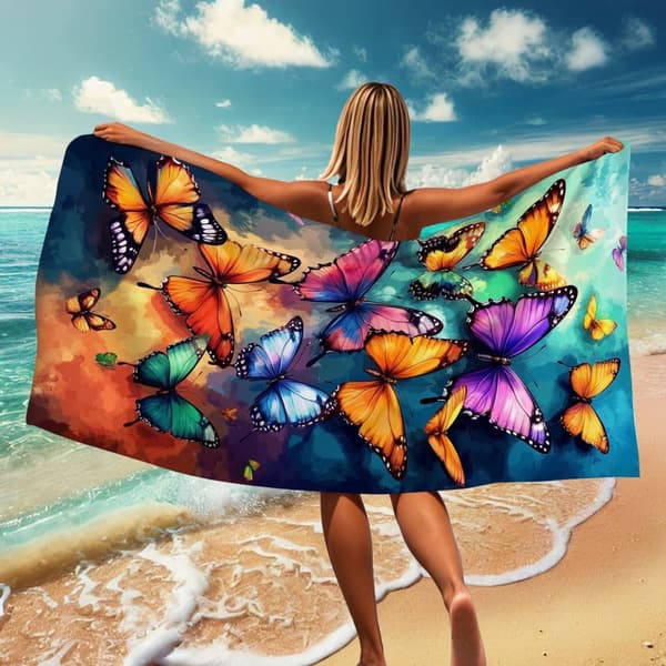 Bomclap Rantapyyhe 70x140cm - Vielfarbige Schmetterlinge - Design - Kylpypyyhe Matkapyyhe