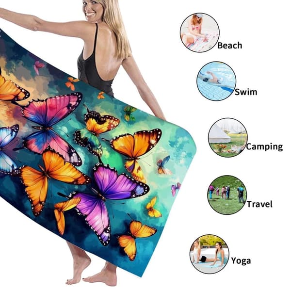 Bomclap Rantapyyhe 70x140cm - Vielfarbige Schmetterlinge - Design - Kylpypyyhe Matkapyyhe