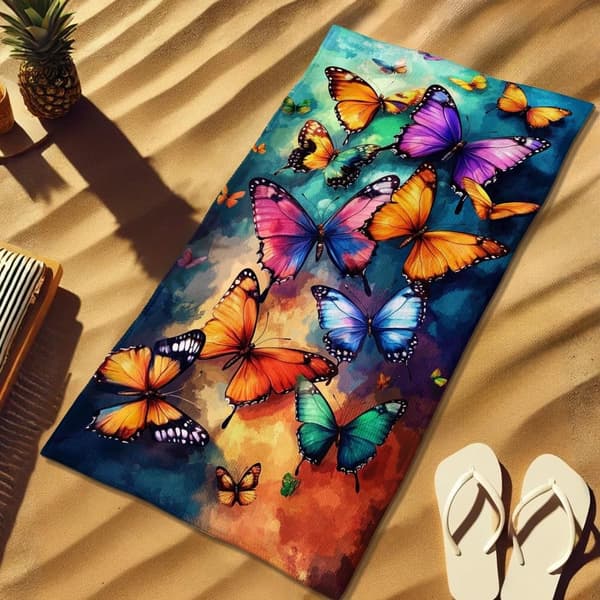 Bomclap Rantapyyhe 70x140cm - Vielfarbige Schmetterlinge - Design - Kylpypyyhe Matkapyyhe