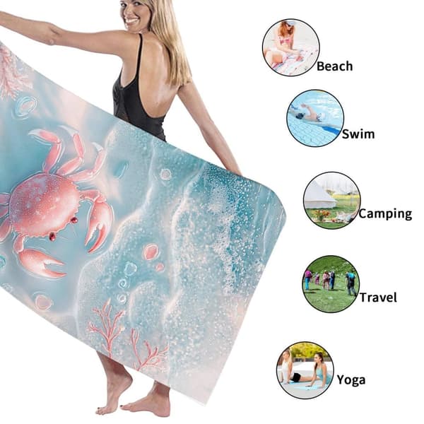 Bomclap Rantapyyhe 70x140cm - Vaaleanpunainen Rapu unter Wasser - Design - Kylpypyyhe Matkapyyhe