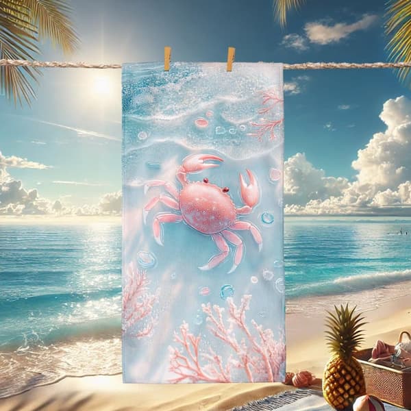 Bomclap Rantapyyhe 70x140cm - Vaaleanpunainen Rapu unter Wasser - Design - Kylpypyyhe Matkapyyhe