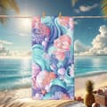 Pikkukuva 2 / 4: Bomclap Rantapyyhe 70x140cm - Meeresmotiv mit Wellen, Muscheln und Korallen - Kylpypyyhe Matkapyyhe