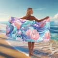 Pikkukuva 1 / 4: Bomclap Rantapyyhe 70x140cm - Meeresmotiv mit Wellen, Muscheln und Korallen - Kylpypyyhe Matkapyyhe