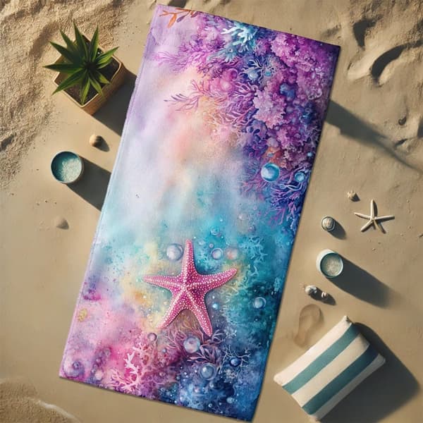 Bomclap Strandhandduk 70x140cm - Meeresmotiv mit Seestern - Badhandduk Reisehandduk