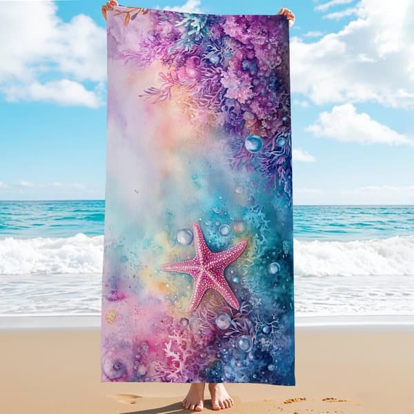 Bomclap Strandhandduk 70x140cm - Meeresmotiv mit Seestern - Badhandduk Reisehandduk