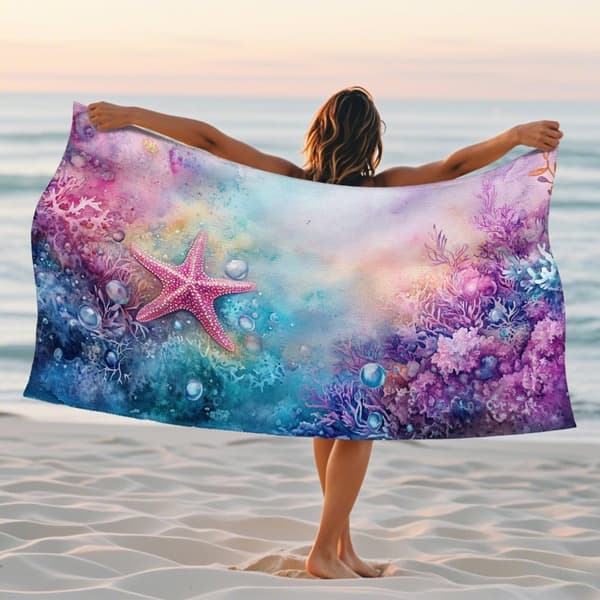 Bomclap Strandhandduk 70x140cm - Meeresmotiv mit Seestern - Badhandduk Reisehandduk