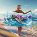 Pikkukuva 1 / 4: Bomclap Rantapyyhe 70x140cm - Meeresschildkröte mit Blumen - Kylpypyyhe Matkapyyhe