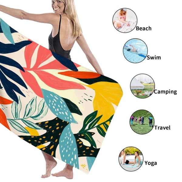 Bomclap Rantapyyhe 70x140cm - Vielfarbige Blattmuster - Kylpypyyhe Matkapyyhe