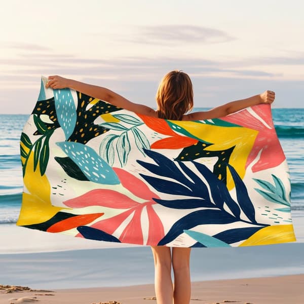 Bomclap Rantapyyhe 70x140cm - Vielfarbige Blattmuster - Kylpypyyhe Matkapyyhe
