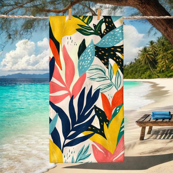 Bomclap Rantapyyhe 70x140cm - Vielfarbige Blattmuster - Kylpypyyhe Matkapyyhe