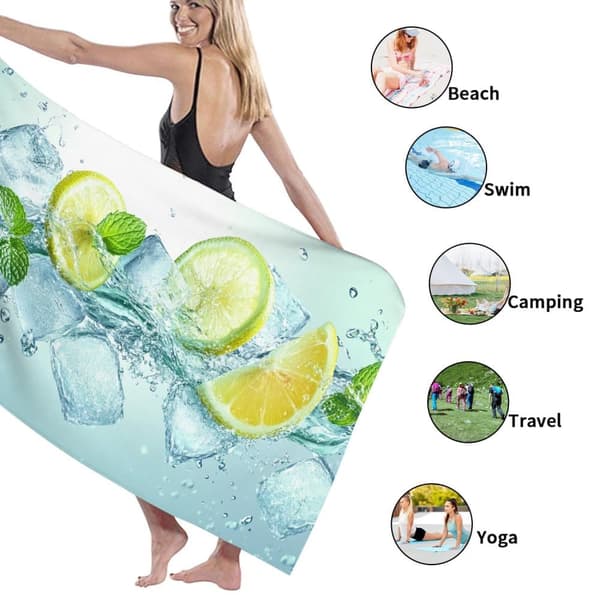 Bomclap Rantapyyhe 70x140cm - Zitronen - und Eiswürfel - Design - Kylpypyyhe Matkapyyhe