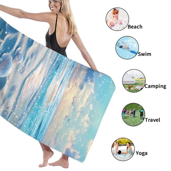 Bomclap Strandhåndklæde 70x140cm - Seestern und Muscheln am Strand - Badehåndklæde Rejsehåndklæde
