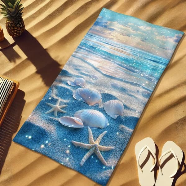 Bomclap Strandhåndklæde 70x140cm - Seestern und Muscheln am Strand - Badehåndklæde Rejsehåndklæde