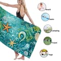 Miniatyrbillede 3 af 4: Bomclap Strandhåndklæde 70x140cm - Unterwasser - Motiv mit Seestern und Muscheln - Badehåndklæde Rejsehåndklæde