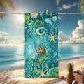 Miniatyrbillede 1 af 4: Bomclap Strandhåndklæde 70x140cm - Unterwasser - Motiv mit Seestern und Muscheln - Badehåndklæde Rejsehåndklæde