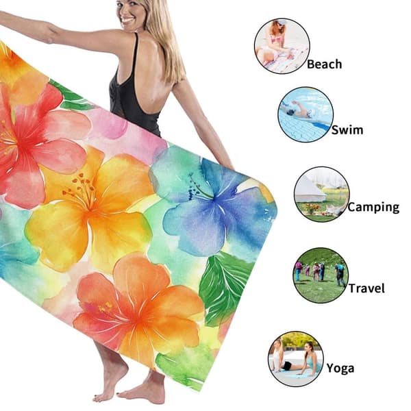 Bomclap Rantapyyhe 70x140cm - Farbenfrohe Hibiscusblumen - Motif - Kylpypyyhe Matkapyyhe