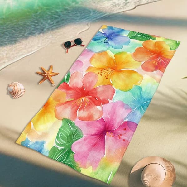 Bomclap Rantapyyhe 70x140cm - Farbenfrohe Hibiscusblumen - Motif - Kylpypyyhe Matkapyyhe