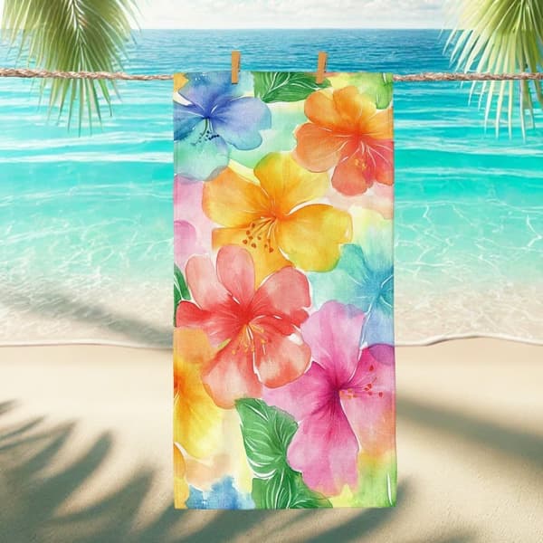 Bomclap Rantapyyhe 70x140cm - Farbenfrohe Hibiscusblumen - Motif - Kylpypyyhe Matkapyyhe