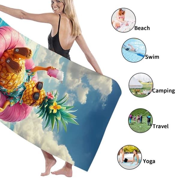 Bomclap Rantapyyhe 70x140cm - Urlaubs - Ananas auf Luftmatratze - Kylpypyyhe Matkapyyhe