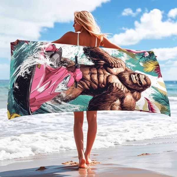Bomclap Rantapyyhe 70x140cm - Lihaksikas Orang-Ilman mit Vaaleanpunainen Vesiskootteri - Rantapyyhe Matkapyyhe