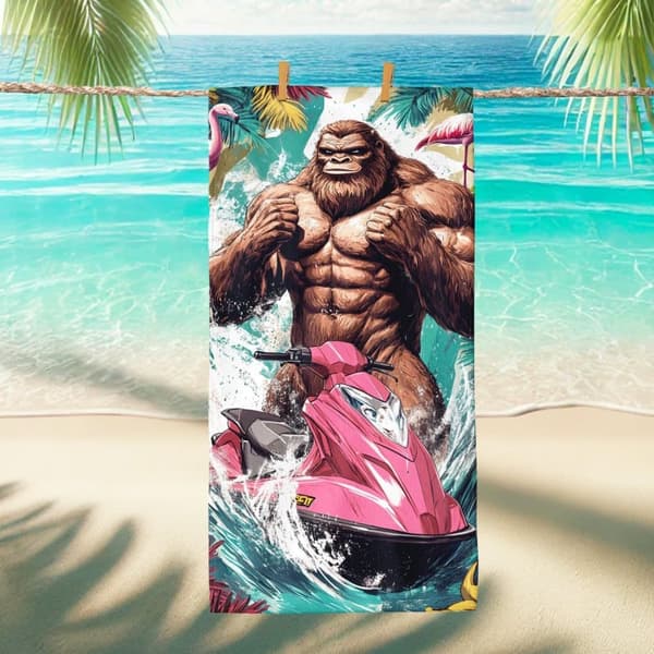 Bomclap Rantapyyhe 70x140cm - Lihaksikas Orang-Ilman mit Vaaleanpunainen Vesiskootteri - Rantapyyhe Matkapyyhe