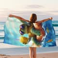 Pikkukuva 2 / 4: Bomclap Rantapyyhe 70x140cm - Meeresschildkröte mit Sonnenbrille und Getränk auf Luftmatratze - Rantapyyhe Matkapyyhe