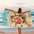 Pikkukuva 2 / 4: Bomclap Rantapyyhe 70x140cm - Meeresschildkröte mit Sonnenbrille und Wassermelone am Strand - Rantapyyhe Matkapyyhe