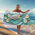 Pikkukuva 2 / 4: Bomclap Rantapyyhe 70x140cm - Meeresschildkröte mit Margeriten - Motif - Kylpypyyhe Matkapyyhe
