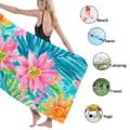 Miniatyrbillede 4 af 4: Bomclap Strandhåndklæde 70x140cm - Türkisfarbene Blätter mit pinken und orangenen Blumen - Motiv - Badehåndklæde Rejsehåndklæde