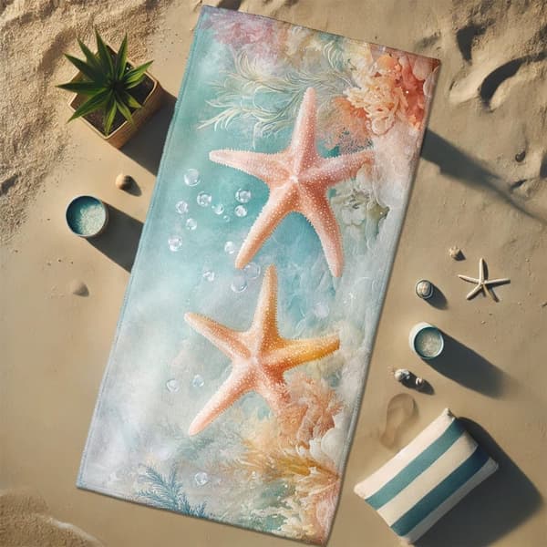 Bomclap Rantapyyhe 70x140cm - Seesterne und Meerespflanzen - Motif - Kylpypyyhe Matkapyyhe
