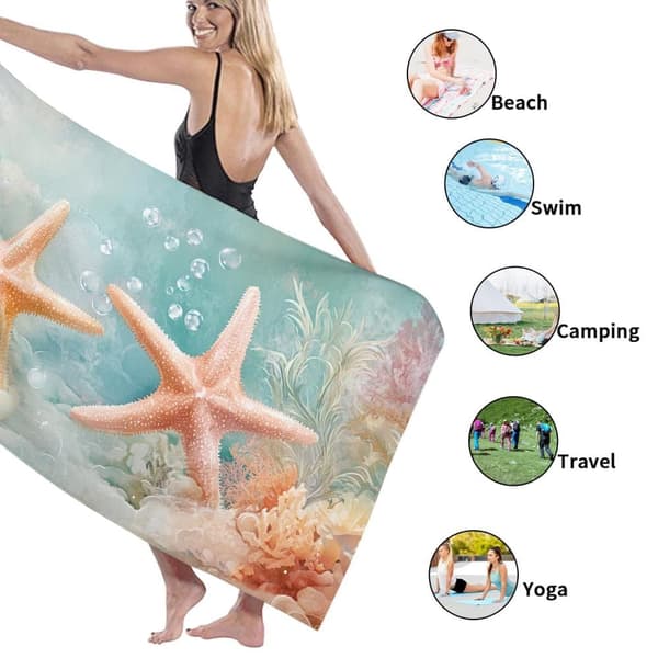 Bomclap Rantapyyhe 70x140cm - Seesterne und Meerespflanzen - Motif - Kylpypyyhe Matkapyyhe