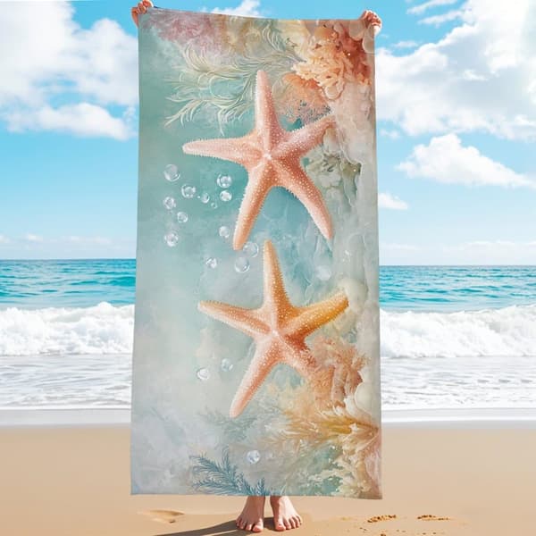 Bomclap Rantapyyhe 70x140cm - Seesterne und Meerespflanzen - Motif - Kylpypyyhe Matkapyyhe