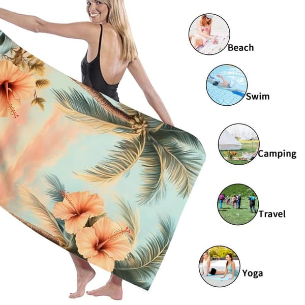 Bomclap Strandhåndklæde 70x140cm - Palmen und Hibiscusblumen - Design - Badehåndklæde Rejsehåndklæde