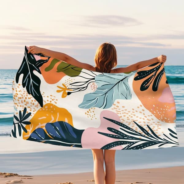 Bomclap Strandhandduk 70x140cm - Farbenfrohes tropisches Blattmuster - Badhandduk Reisehandduk