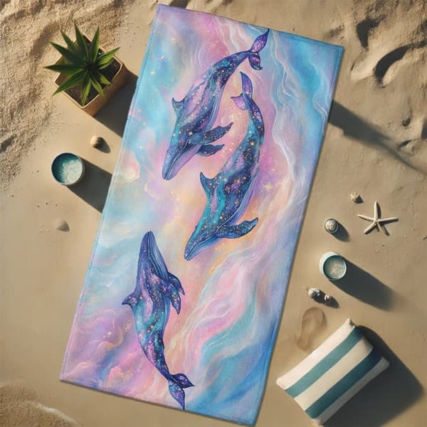 Bomclap Rantapyyhe 70x140cm - Wale in kosmischem Motif - Kylpypyyhe Matkapyyhe