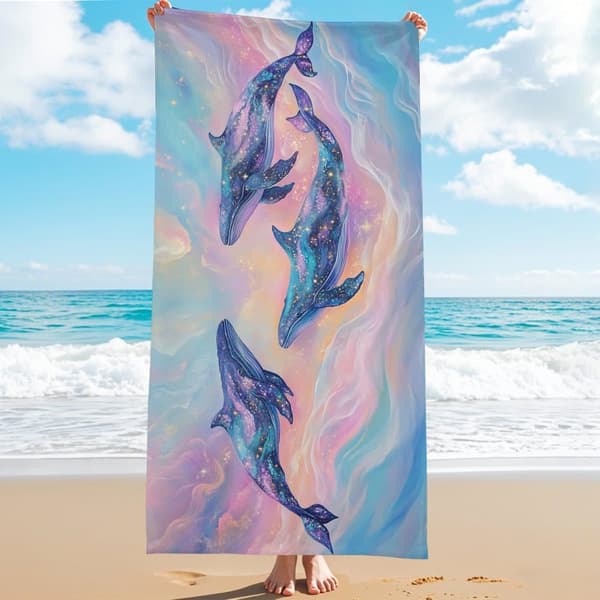 Bomclap Rantapyyhe 70x140cm - Wale in kosmischem Motif - Kylpypyyhe Matkapyyhe