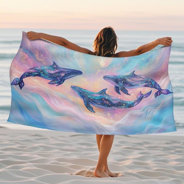 Bomclap Rantapyyhe 70x140cm - Wale in kosmischem Motif - Kylpypyyhe Matkapyyhe