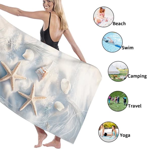 Bomclap Rantapyyhe 70x140cm - Seestern und Muscheln - Design - Kylpypyyhe Matkapyyhe