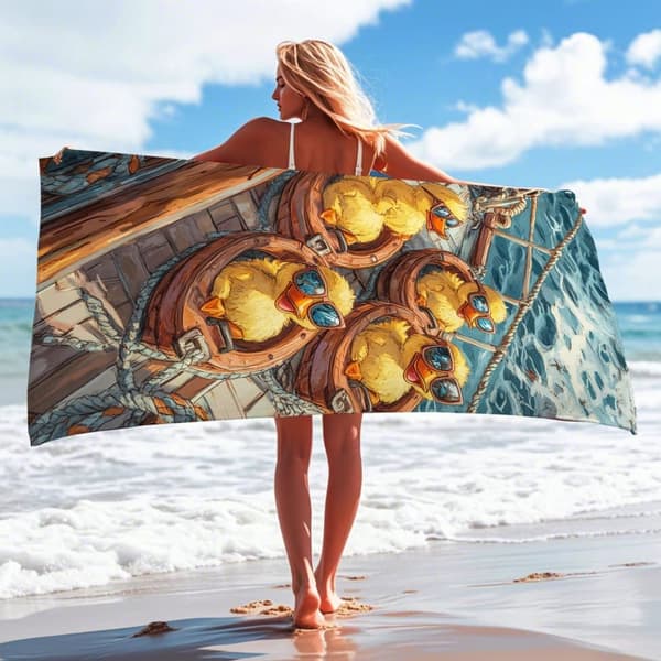 Bomclap Rantapyyhe 70x140cm - Gummibaumwolle mit Sonnenbrille in Ruderbooten - Kylpypyyhe Matkapyyhe