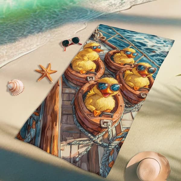 Bomclap Rantapyyhe 70x140cm - Gummibaumwolle mit Sonnenbrille in Ruderbooten - Kylpypyyhe Matkapyyhe