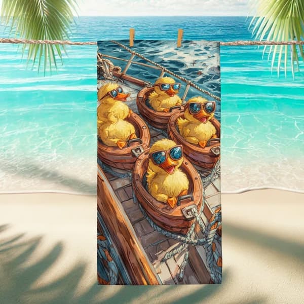 Bomclap Rantapyyhe 70x140cm - Gummibaumwolle mit Sonnenbrille in Ruderbooten - Kylpypyyhe Matkapyyhe