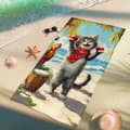 Pikkukuva 2 / 4: Bomclap Rantapyyhe 70x140cm - Kater mit Marakas und Papagei am Strand - Rantapyyhe Matkapyyhe